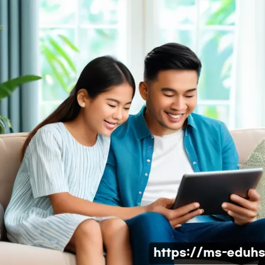 청소년의 미디어 선택에 대한 부모의 역할 - A warm and inviting Malaysian family living room scene featuring parents and two teenage children si...