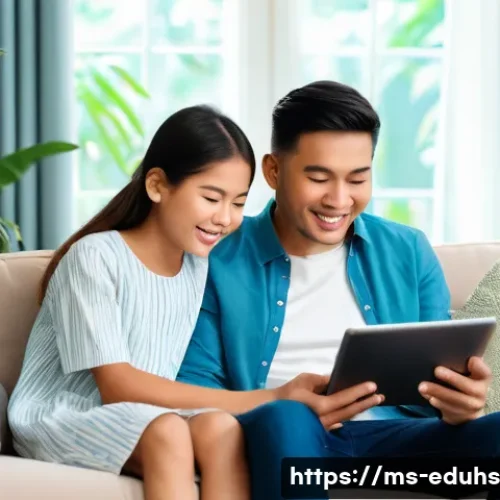 청소년의 미디어 선택에 대한 부모의 역할 - A warm and inviting Malaysian family living room scene featuring parents and two teenage children si...