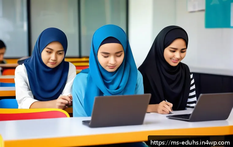 미디어 교육이 청소년의 인성에 미치는 영향 - A diverse group of Malaysian teenagers sitting together in a modern classroom, attentively learning ...