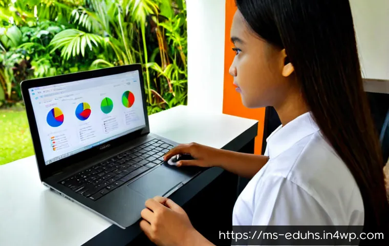 청소년을 위한 온라인 분석 교육 - Photorealistic Malaysian teenager attending an online data analytics lesson at a tidy home study des...