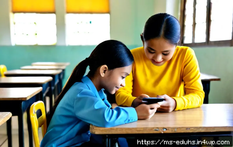 Home 17 청소년의 미디어 관련 문제 해결 사례 - Photorealistic Malaysian secondary school student calmly discussing healthy social media habits with...